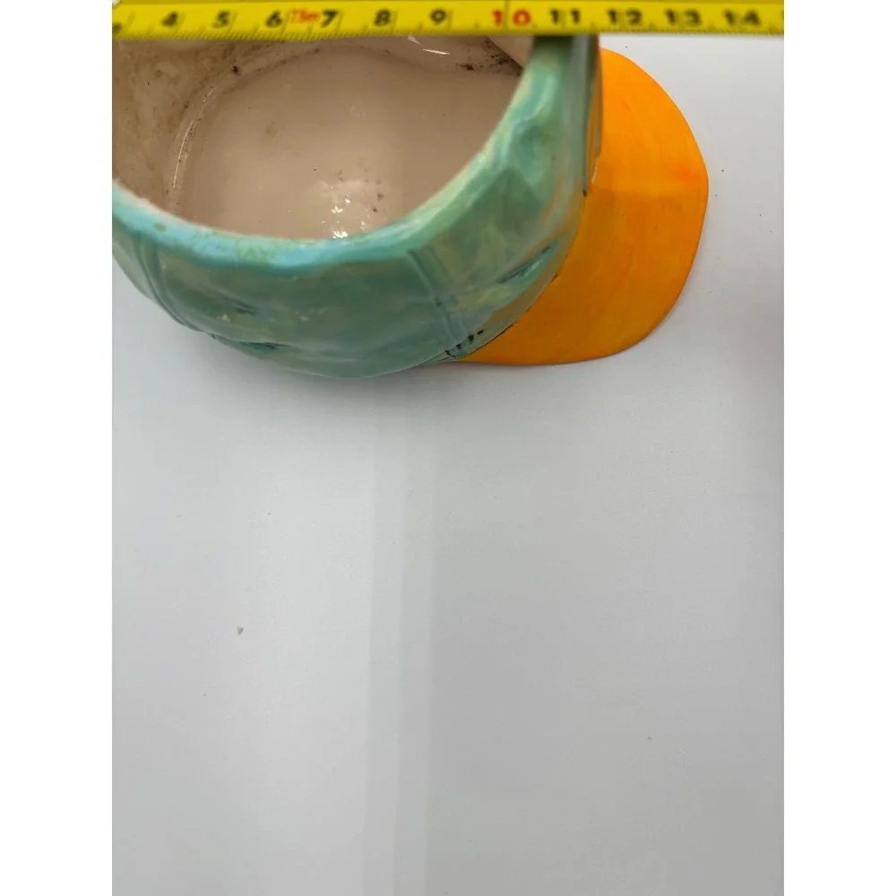Vintage Japan Baseball Cap Ceramic Planter Teal Orange Glove‎ Bat 55-124